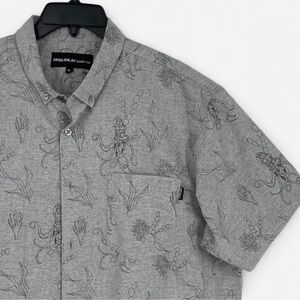 Molokai Surf Co Mens Size XL Button Down Shirt Gray Under the Sea Print Shirt
